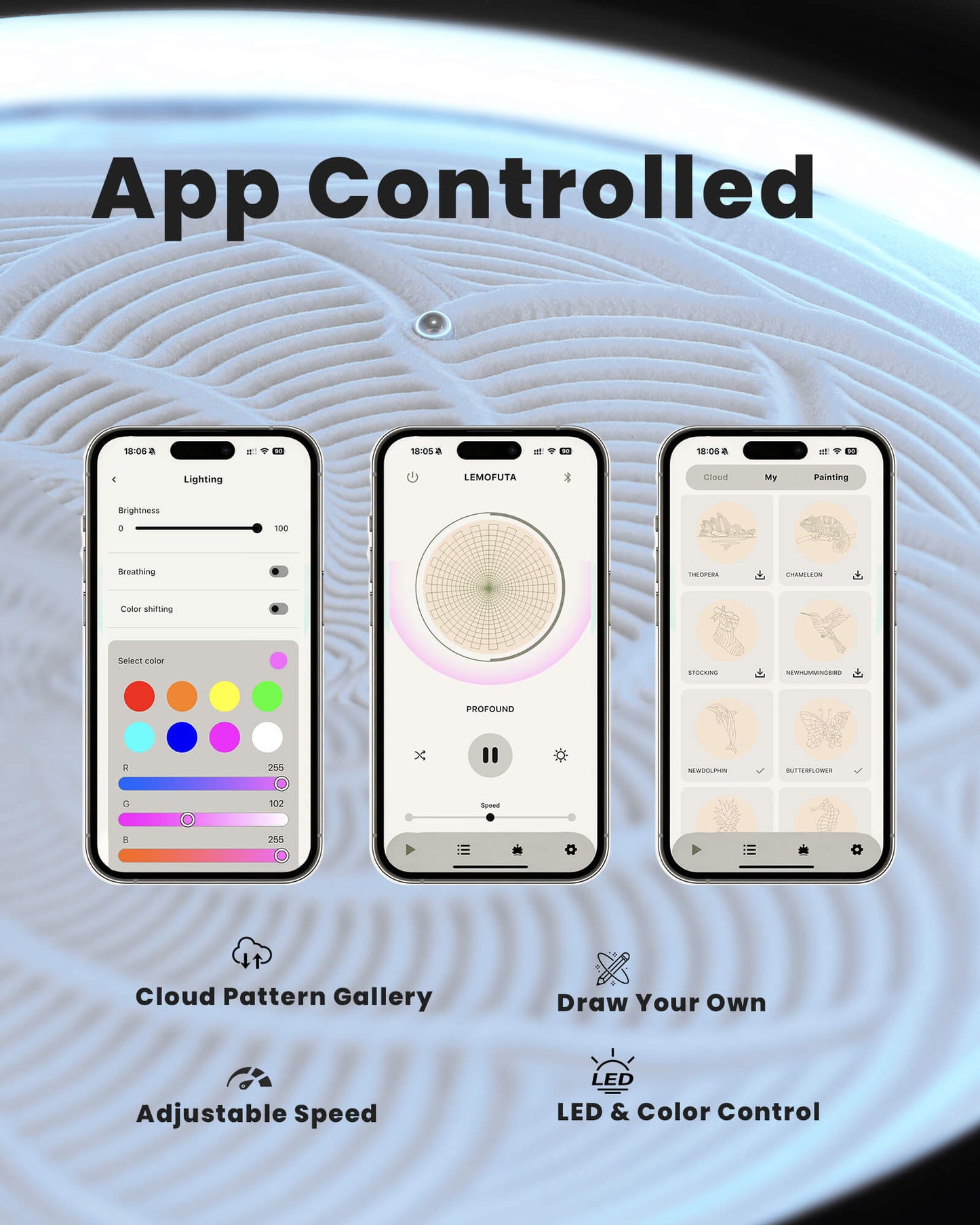 Lemofuta Smart Zen Garden App-Controlled Sand Art for Meditation