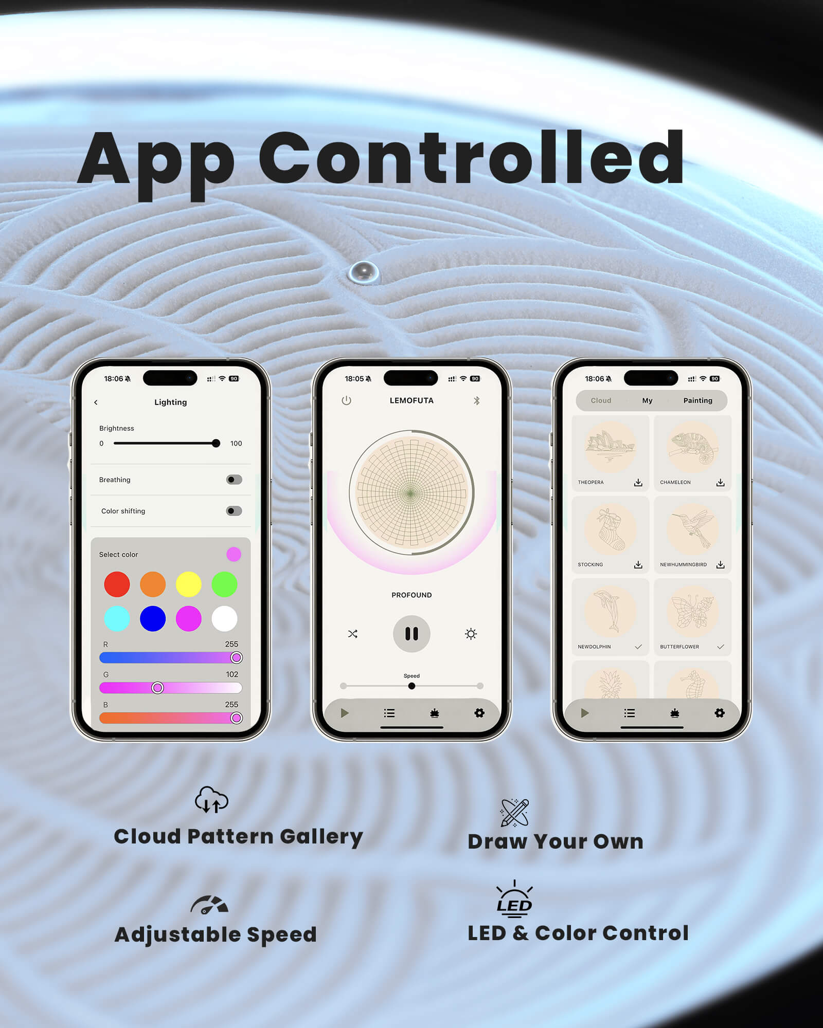 Lemofuta Smart Zen Garden App-Controlled Sand Art for Meditation